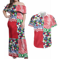 Hawaiian Floral Kakau Tropical Leaves-Sporty Style Couples Matching Off Shoulder Maxi Dress and Hawaiian Shirt