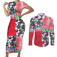 Hawaiian Floral Kakau Tropical Leaves-Sporty Style Couples Matching Short Sleeve Bodycon Dress and Long Sleeve Button Shirt