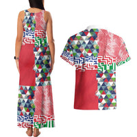 Hawaiian Floral Kakau Tropical Leaves-Sporty Style Couples Matching Tank Maxi Dress and Hawaiian Shirt