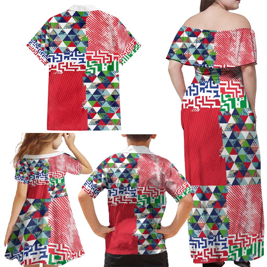 Hawaiian Floral Kakau Tropical Leaves-Sporty Style Family Matching Off Shoulder Maxi Dress and Hawaiian Shirt