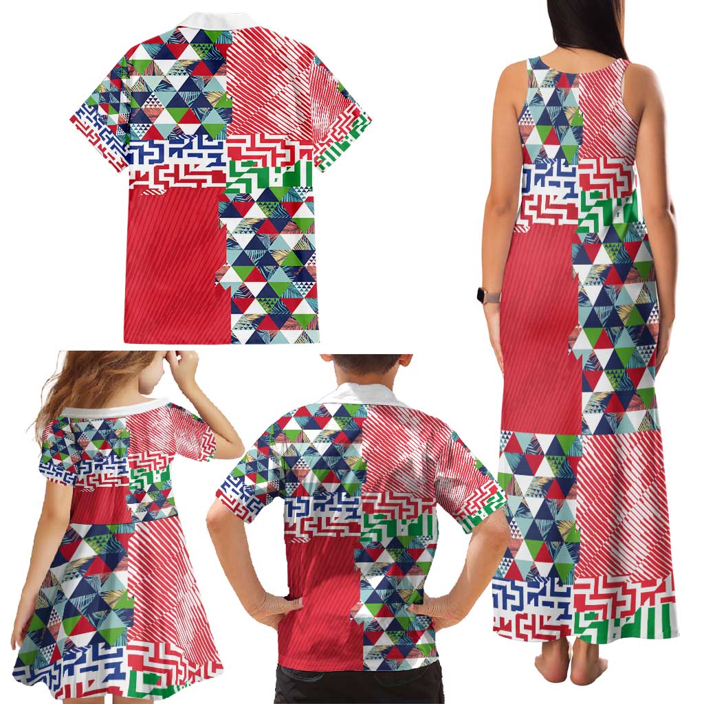 Hawaiian Floral Kakau Tropical Leaves-Sporty Style Family Matching Tank Maxi Dress and Hawaiian Shirt