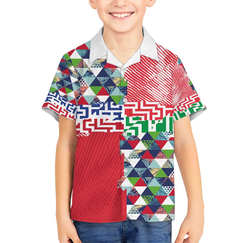Hawaiian Floral Kakau Tropical Leaves-Sporty Style Kid Hawaiian Shirt