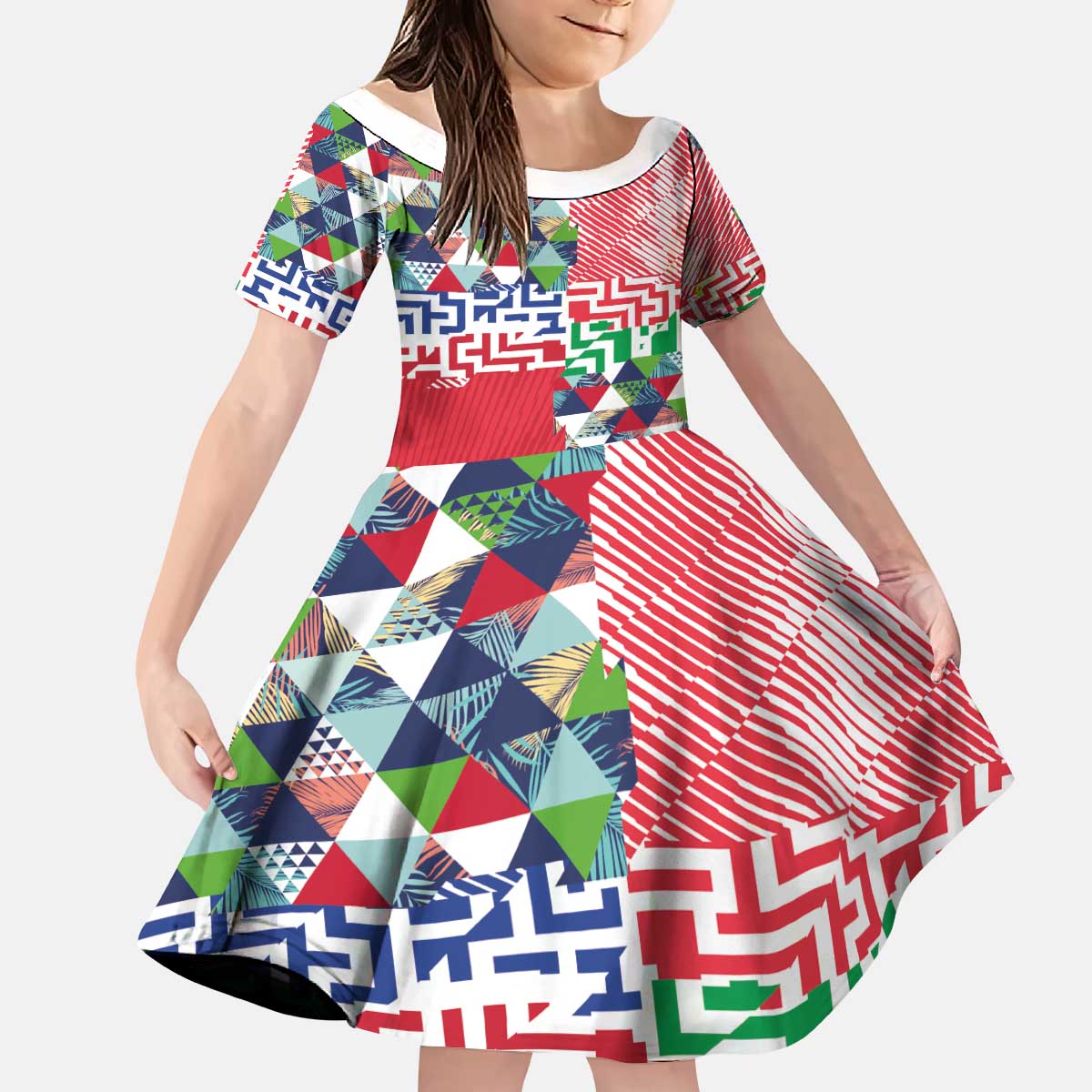 Hawaiian Floral Kakau Tropical Leaves-Sporty Style Kid Short Sleeve Dress