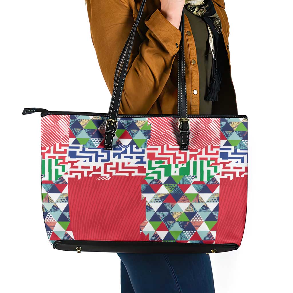 Hawaiian Floral Kakau Tropical Leaves-Sporty Style Leather Tote Bag
