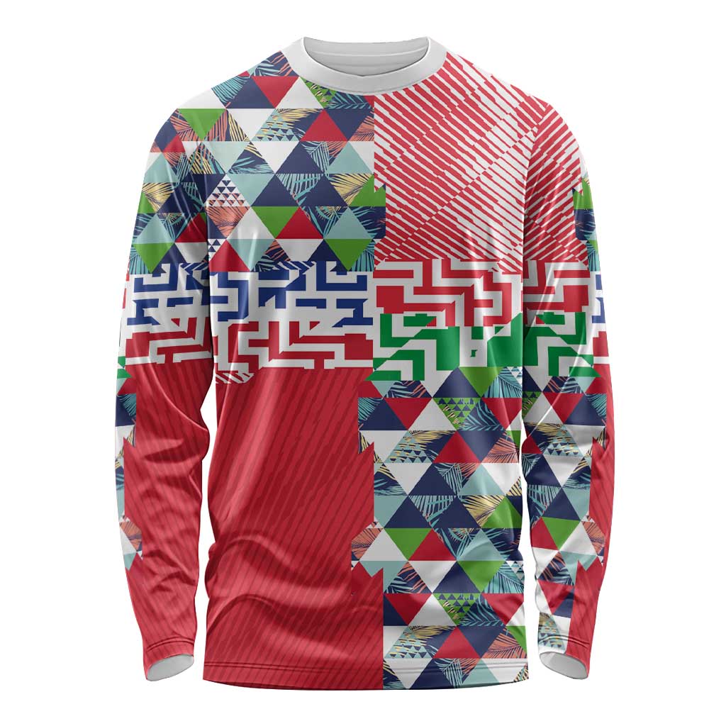 Hawaiian Floral Kakau Tropical Leaves-Sporty Style Long Sleeve Shirt