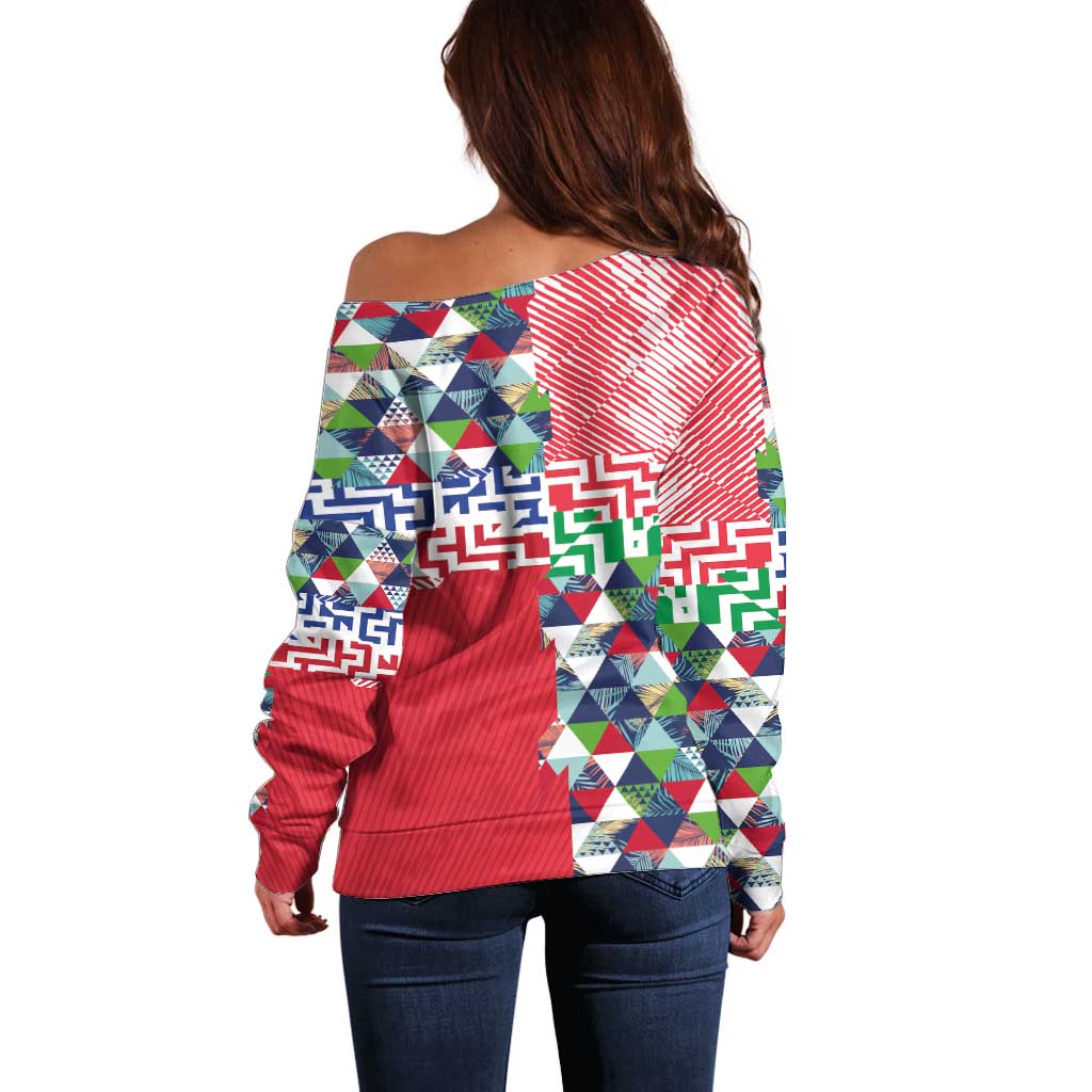 Hawaiian Floral Kakau Tropical Leaves-Sporty Style Off Shoulder Sweater