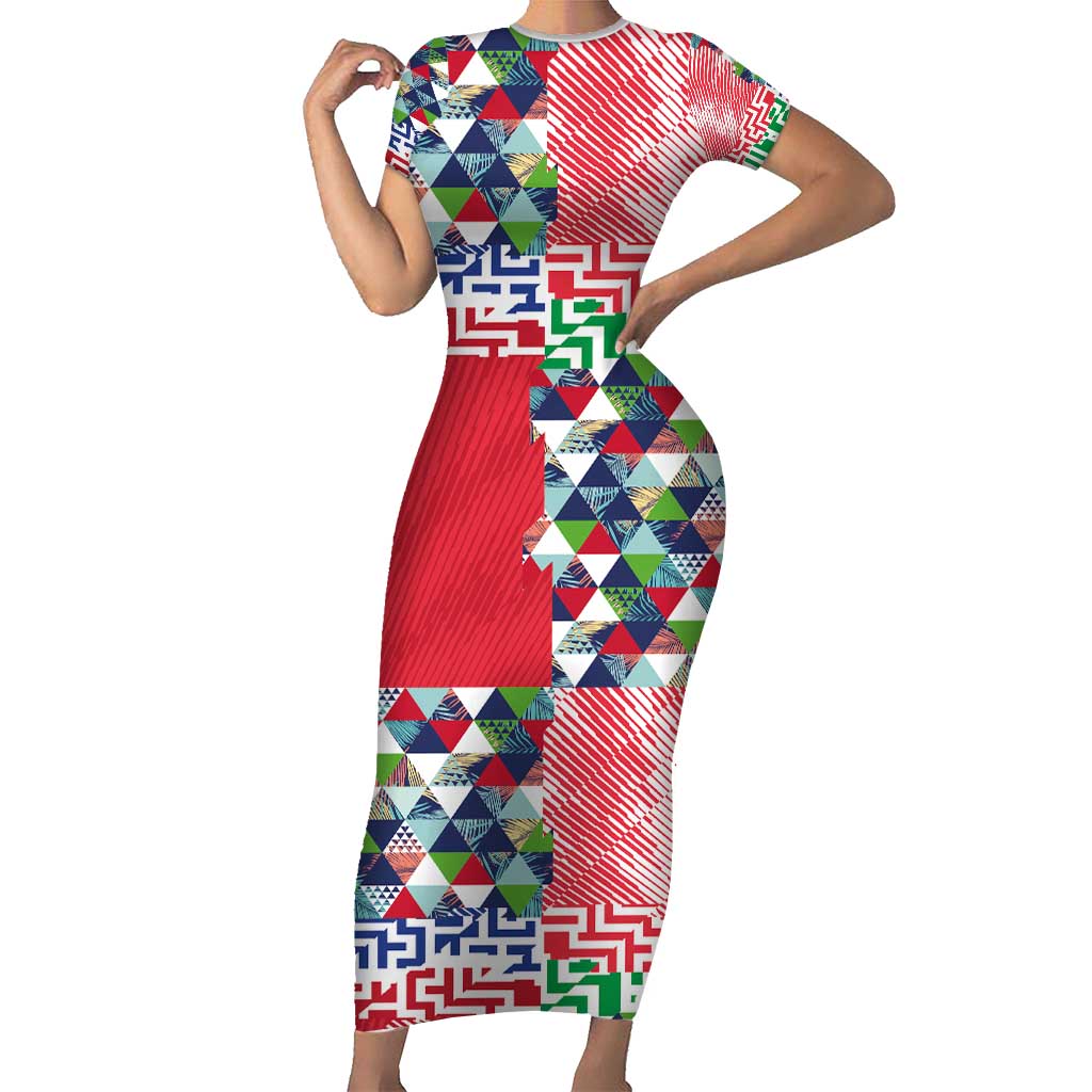 Hawaiian Floral Kakau Tropical Leaves-Sporty Style Short Sleeve Bodycon  Dress