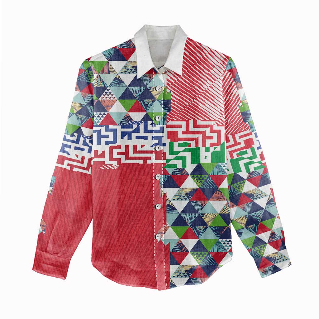 Hawaiian Floral Kakau Tropical Leaves-Sporty Style Women Casual Shirt