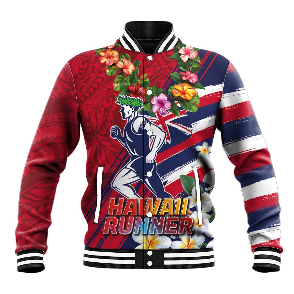 Hawaii Runner-Kakau Art with Lei and Plumeria Baseball Jacket