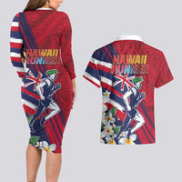 Hawaii Runner-Kakau Art with Lei and Plumeria Couples Matching Long Sleeve Bodycon Dress and Hawaiian Shirt