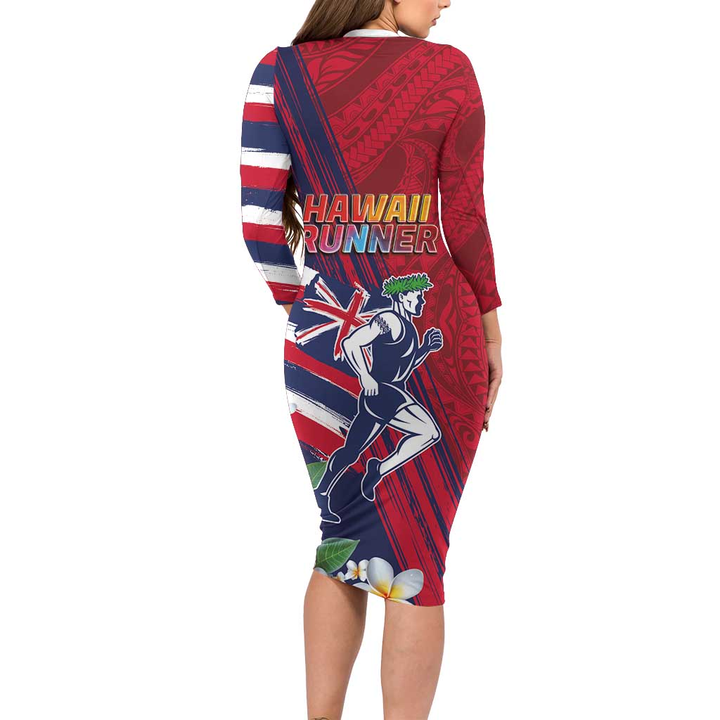 Hawaii Runner-Kakau Art with Lei and Plumeria Family Matching Long Sleeve Bodycon Dress and Hawaiian Shirt