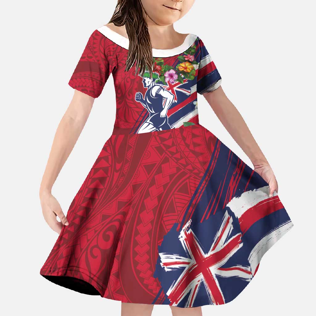 Hawaii Runner-Kakau Art with Lei and Plumeria Family Matching Tank Maxi Dress and Hawaiian Shirt