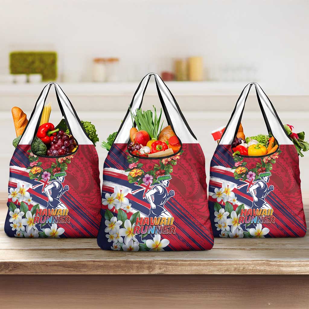 Hawaii Runner-Kakau Art with Lei and Plumeria Grocery Bag