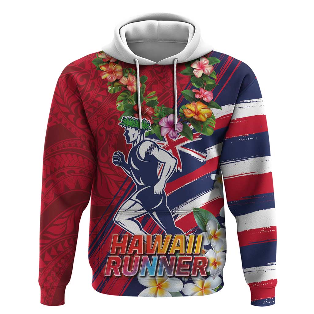 Hawaii Runner-Kakau Art with Lei and Plumeria Hoodie