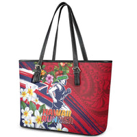 Hawaii Runner-Kakau Art with Lei and Plumeria Leather Tote Bag