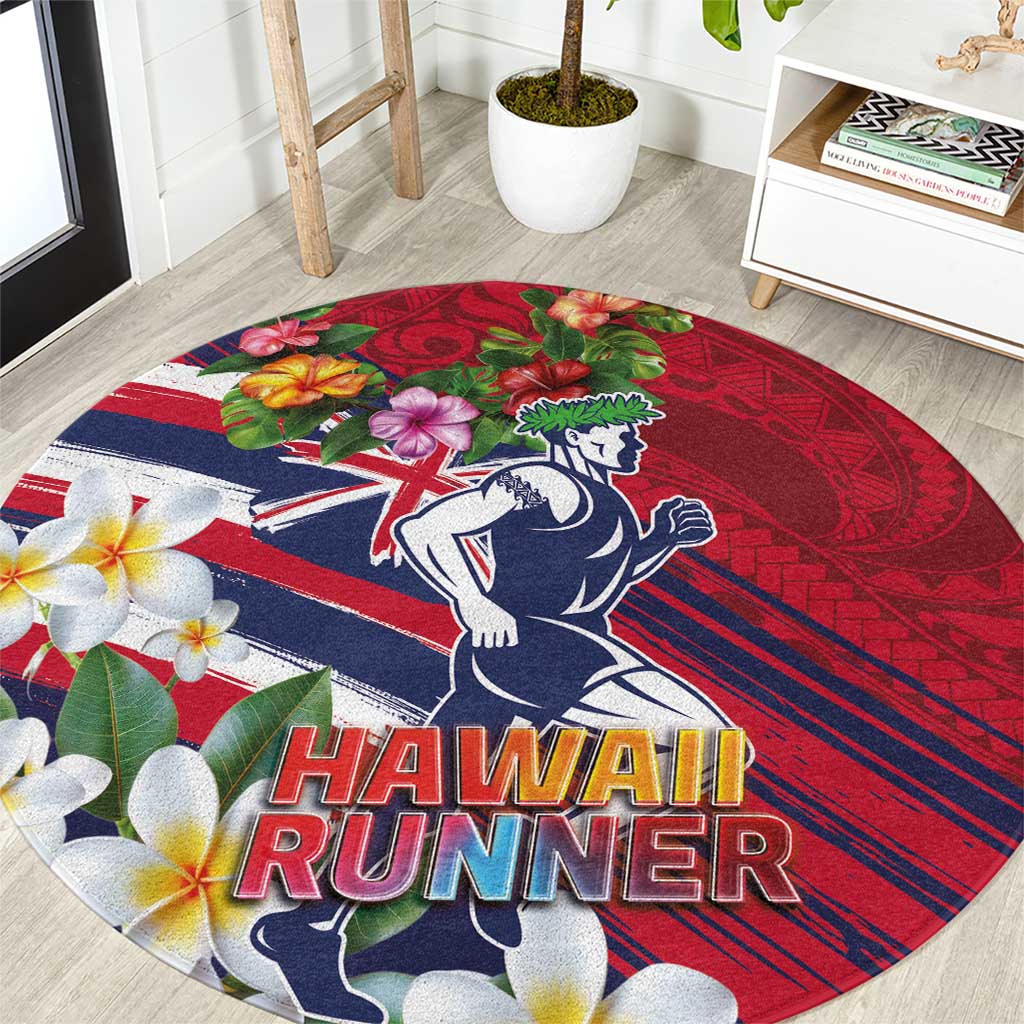 Hawaii Runner-Kakau Art with Lei and Plumeria Round Carpet LT03 Red-Blue - Polynesian Pride