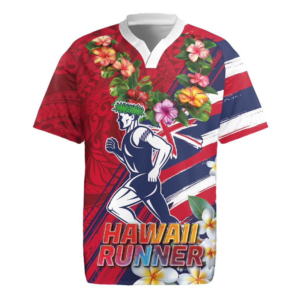 Hawaii Runner-Kakau Art with Lei and Plumeria Rugby Jersey