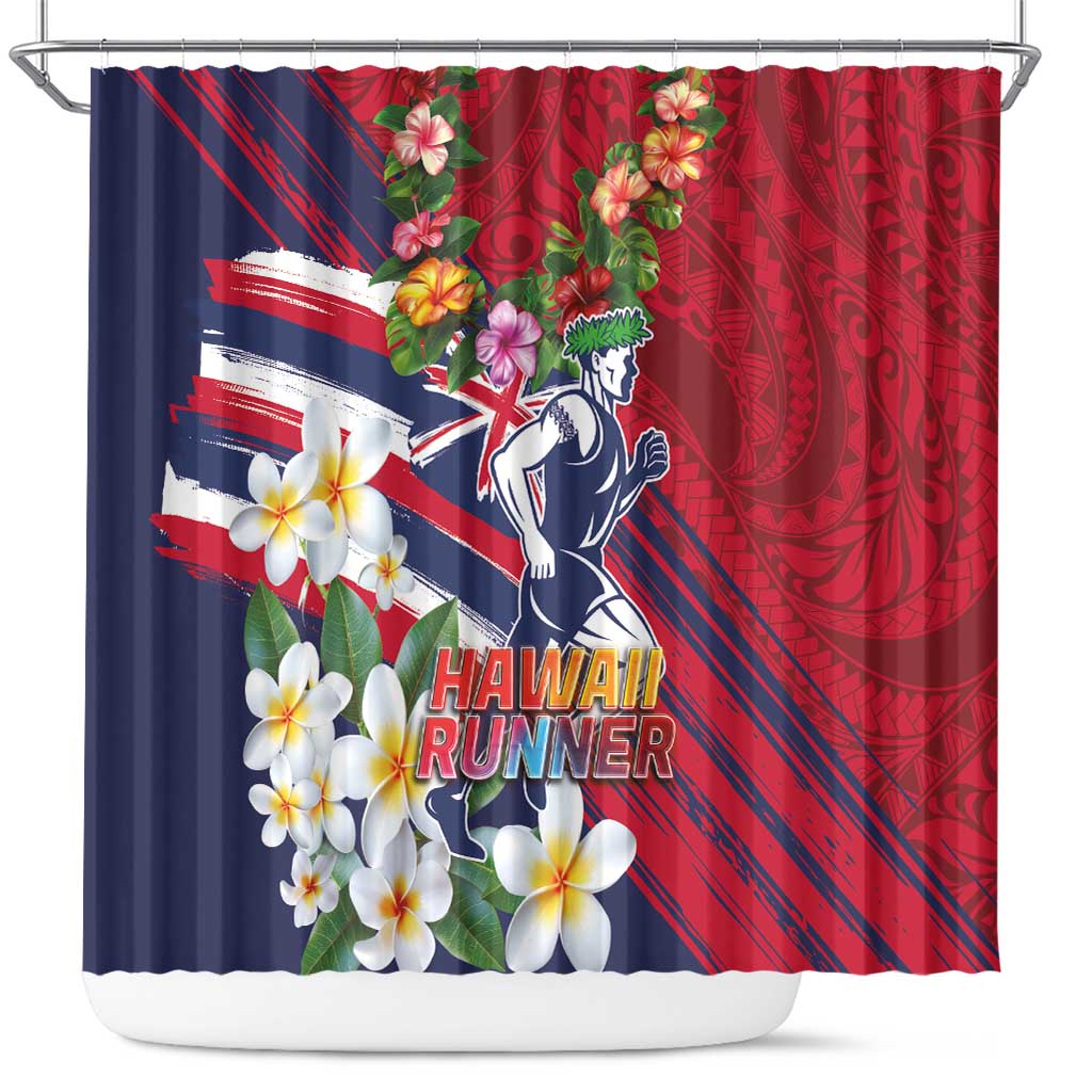 Hawaii Runner-Kakau Art with Lei and Plumeria Shower Curtain LT03 Red-Blue - Polynesian Pride