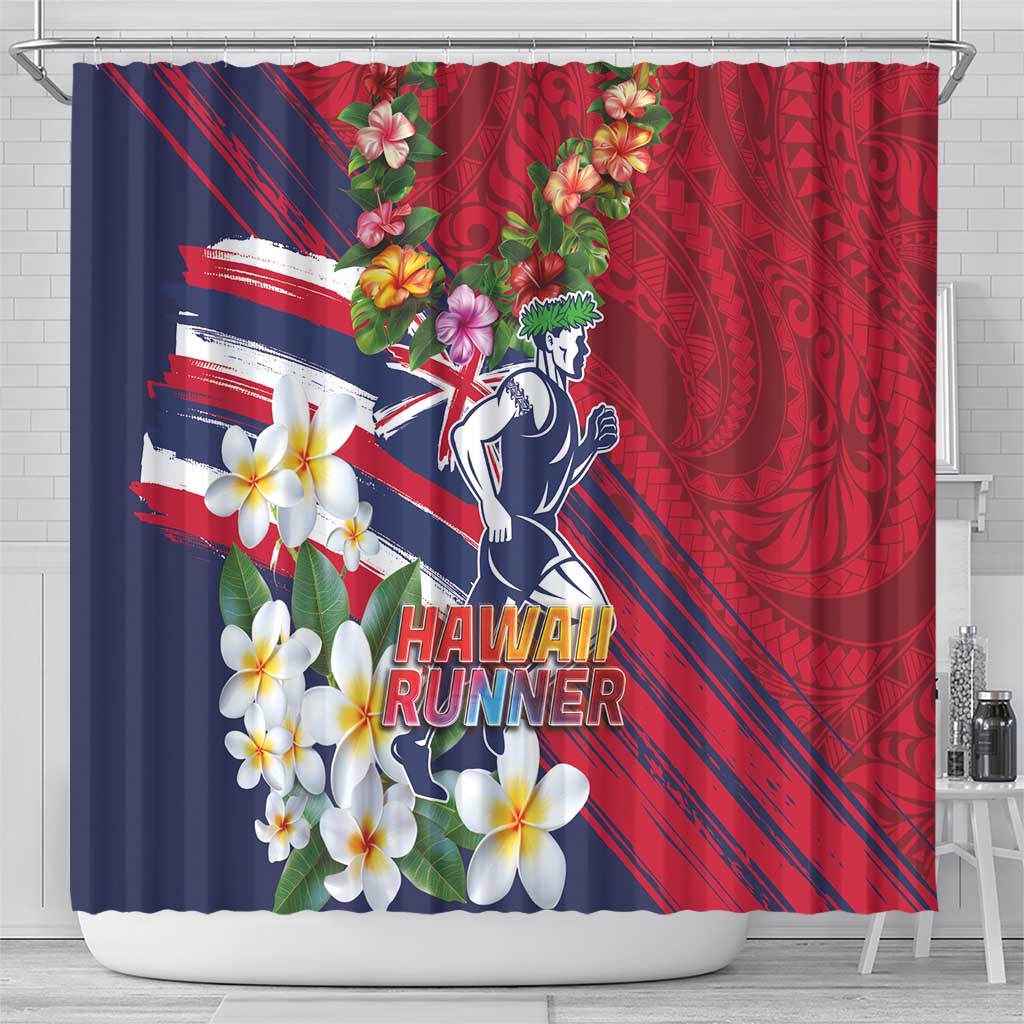 Hawaii Runner-Kakau Art with Lei and Plumeria Shower Curtain