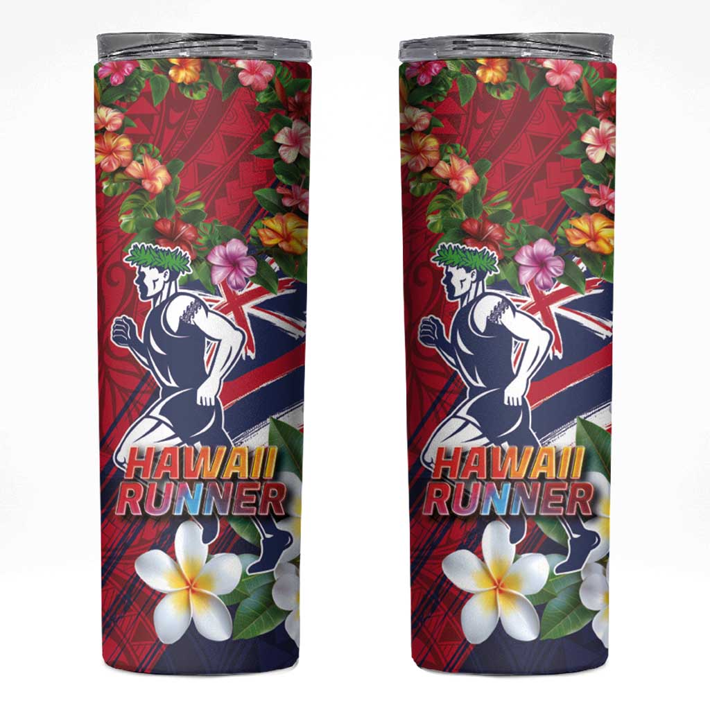 Hawaii Runner-Kakau Art with Lei and Plumeria Skinny Tumbler