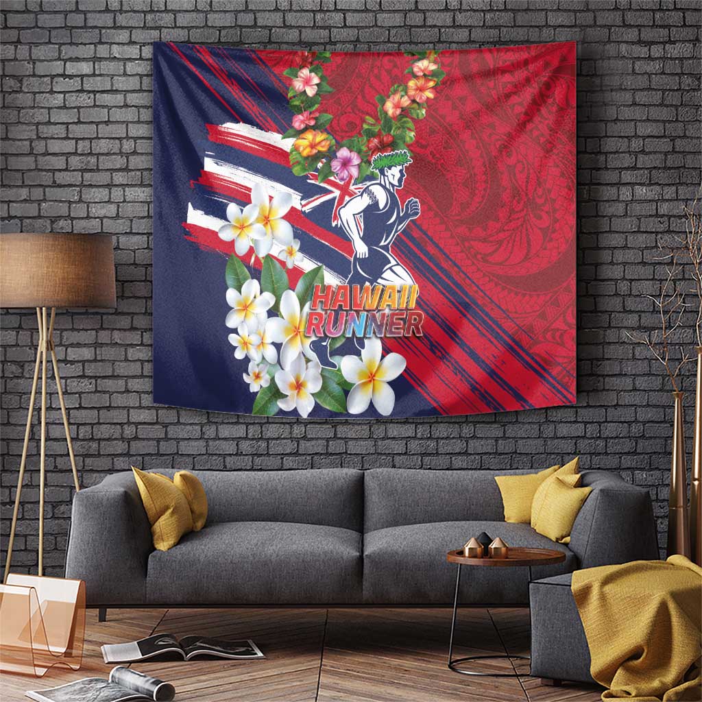 Hawaii Runner-Kakau Art with Lei and Plumeria Tapestry LT03 Red-Blue - Polynesian Pride