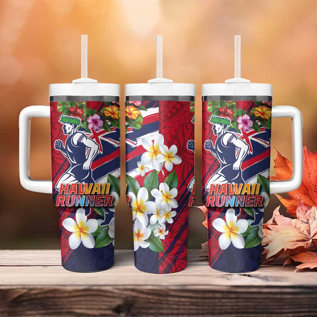 Hawaii Runner-Kakau Art with Lei and Plumeria Tumbler With Handle