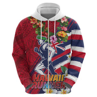 Hawaii Runner-Kakau Art with Lei and Plumeria Zip Hoodie