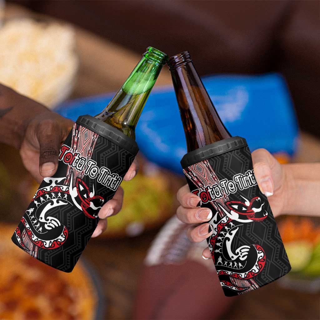 Aotearoa Toitu Te Tiriti Taniko 4 in 1 Can Cooler Tumbler Maori Taniwha Haka - Honour the Treaty