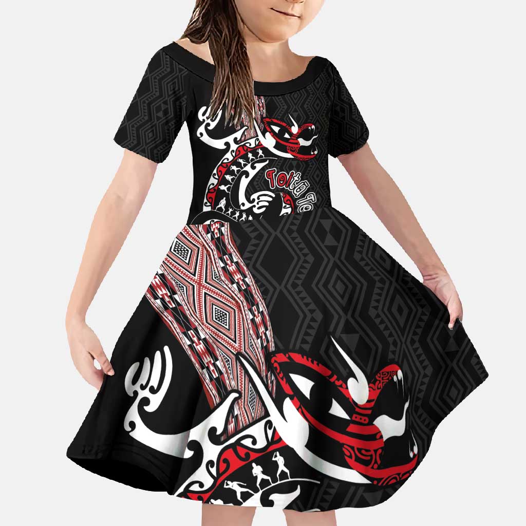 Aotearoa Toitu Te Tiriti Taniko Family Matching Off Shoulder Maxi Dress and Hawaiian Shirt Maori Taniwha Haka - Honour the Treaty