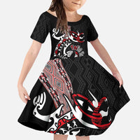 Aotearoa Toitu Te Tiriti Taniko Family Matching Off Shoulder Maxi Dress and Hawaiian Shirt Maori Taniwha Haka - Honour the Treaty