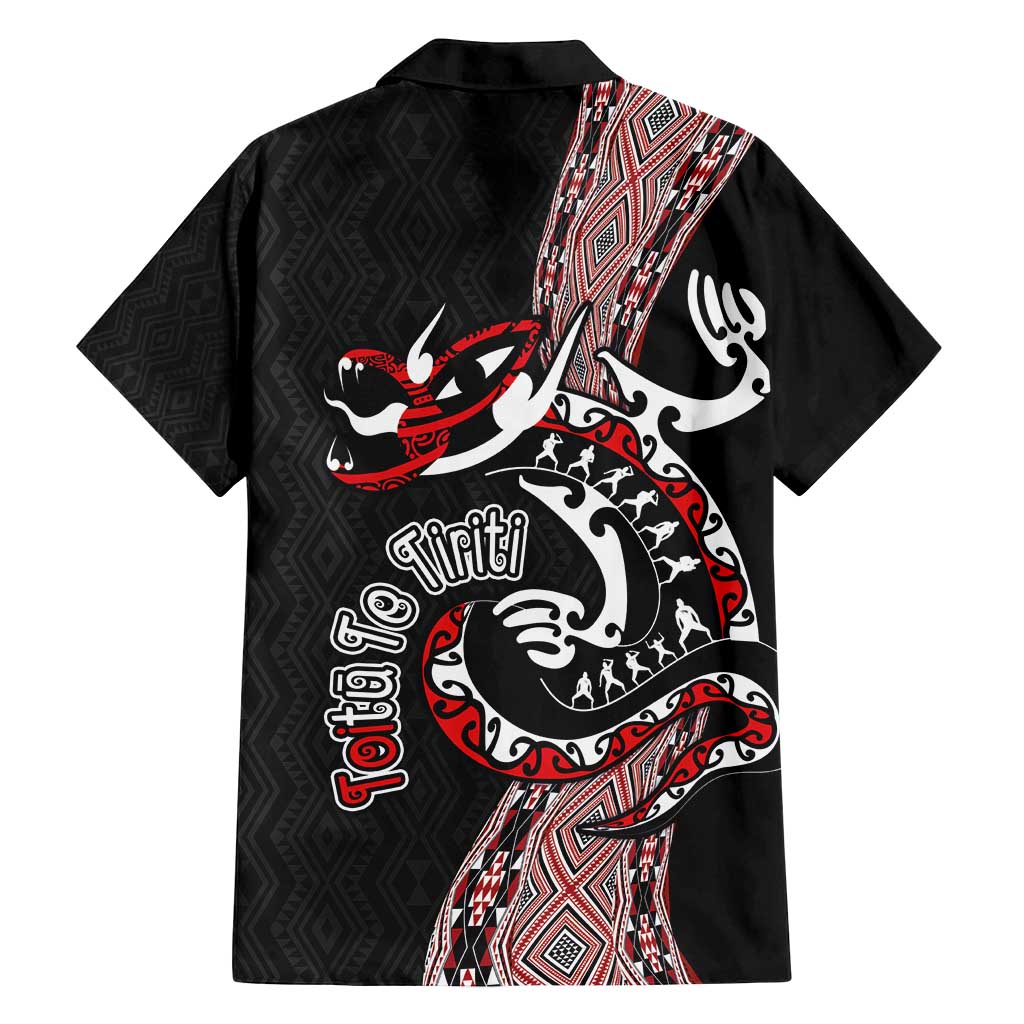 Aotearoa Toitu Te Tiriti Taniko Family Matching Off Shoulder Short Dress and Hawaiian Shirt Maori Taniwha Haka - Honour the Treaty