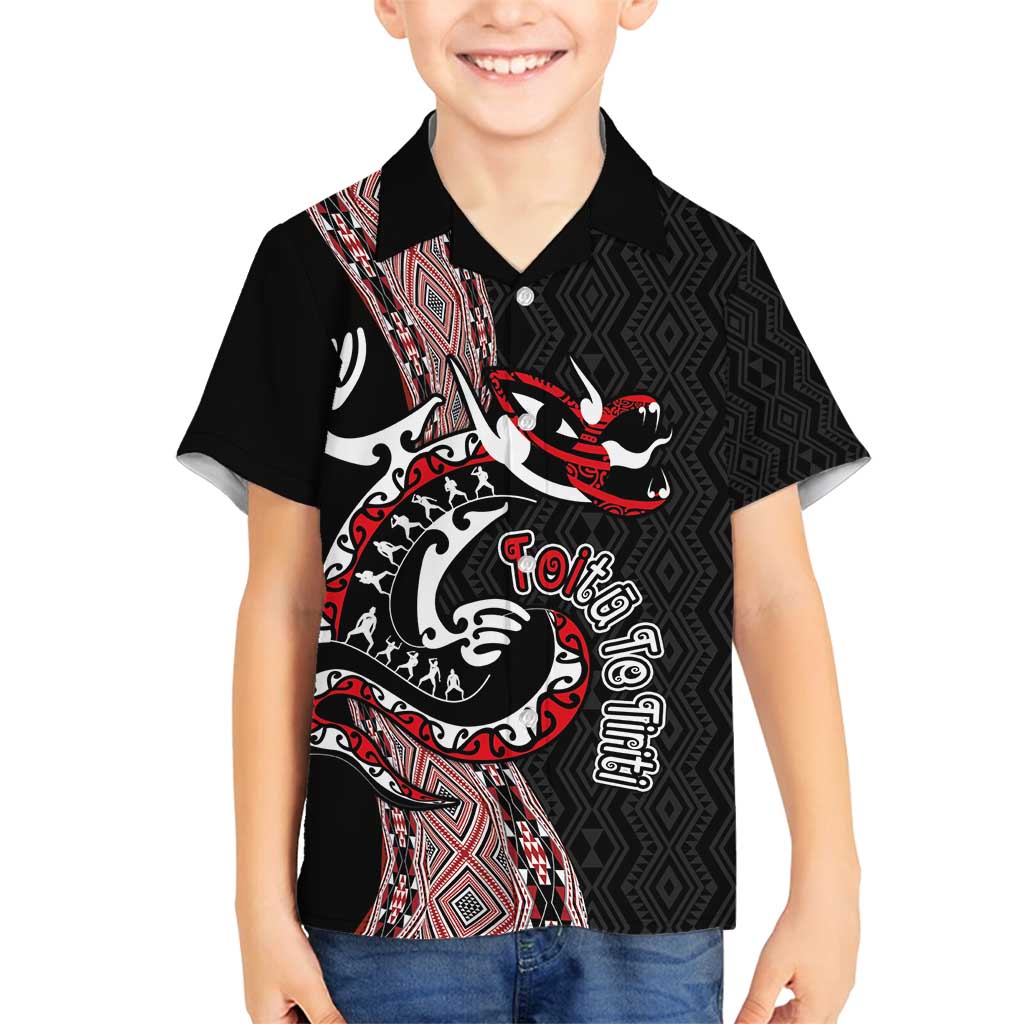 Aotearoa Toitu Te Tiriti Taniko Family Matching Puletasi and Hawaiian Shirt Maori Taniwha Haka - Honour the Treaty