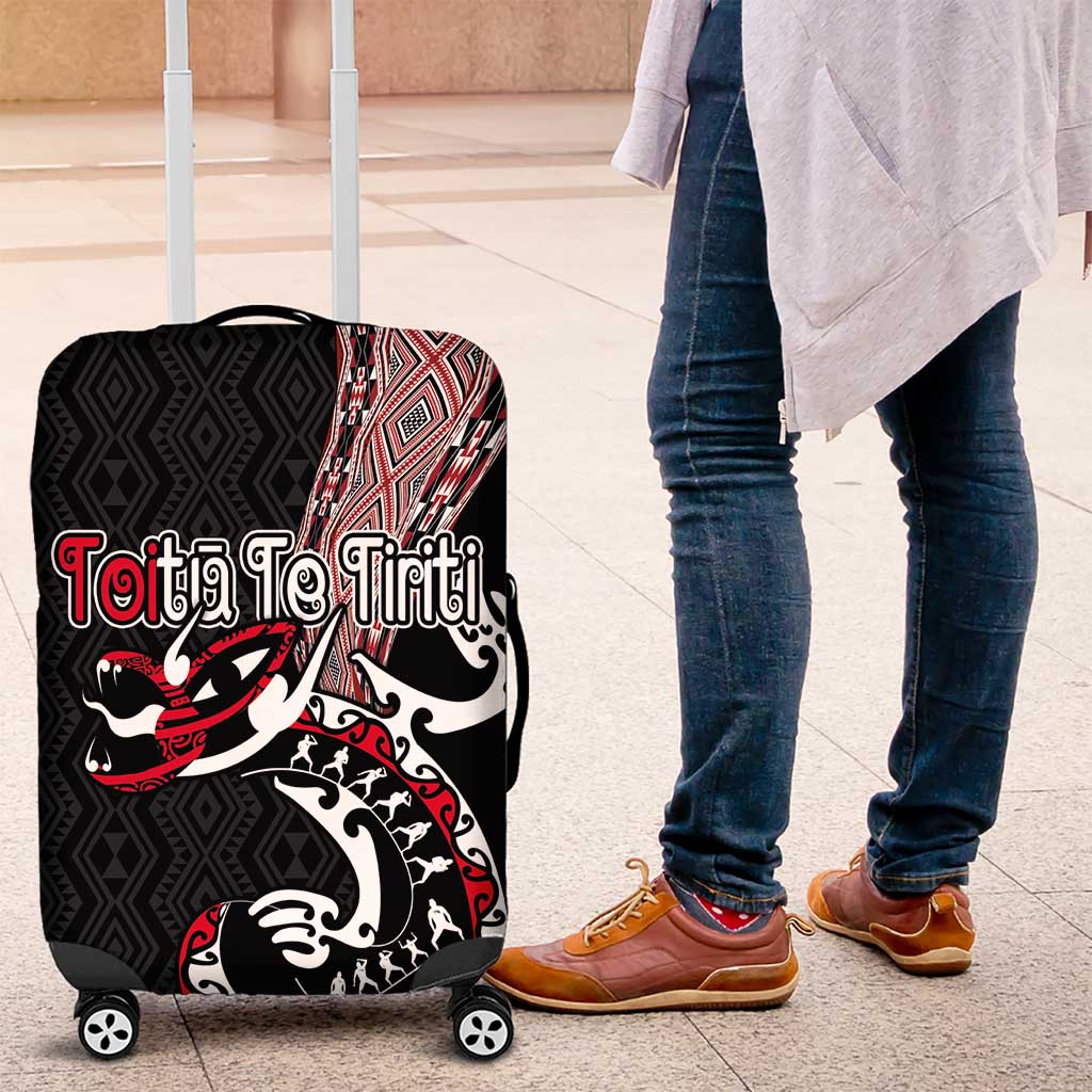 Aotearoa Toitu Te Tiriti Taniko Luggage Cover Maori Taniwha Haka - Honour the Treaty LT03 Black - Polynesian Pride