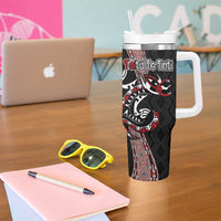 Aotearoa Toitu Te Tiriti Taniko Tumbler With Handle Maori Taniwha Haka - Honour the Treaty