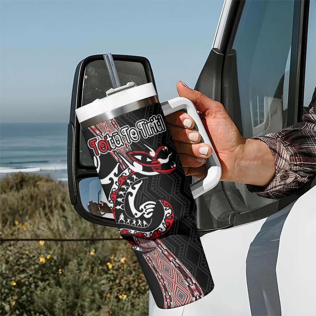 Aotearoa Toitu Te Tiriti Taniko Tumbler With Handle Maori Taniwha Haka - Honour the Treaty