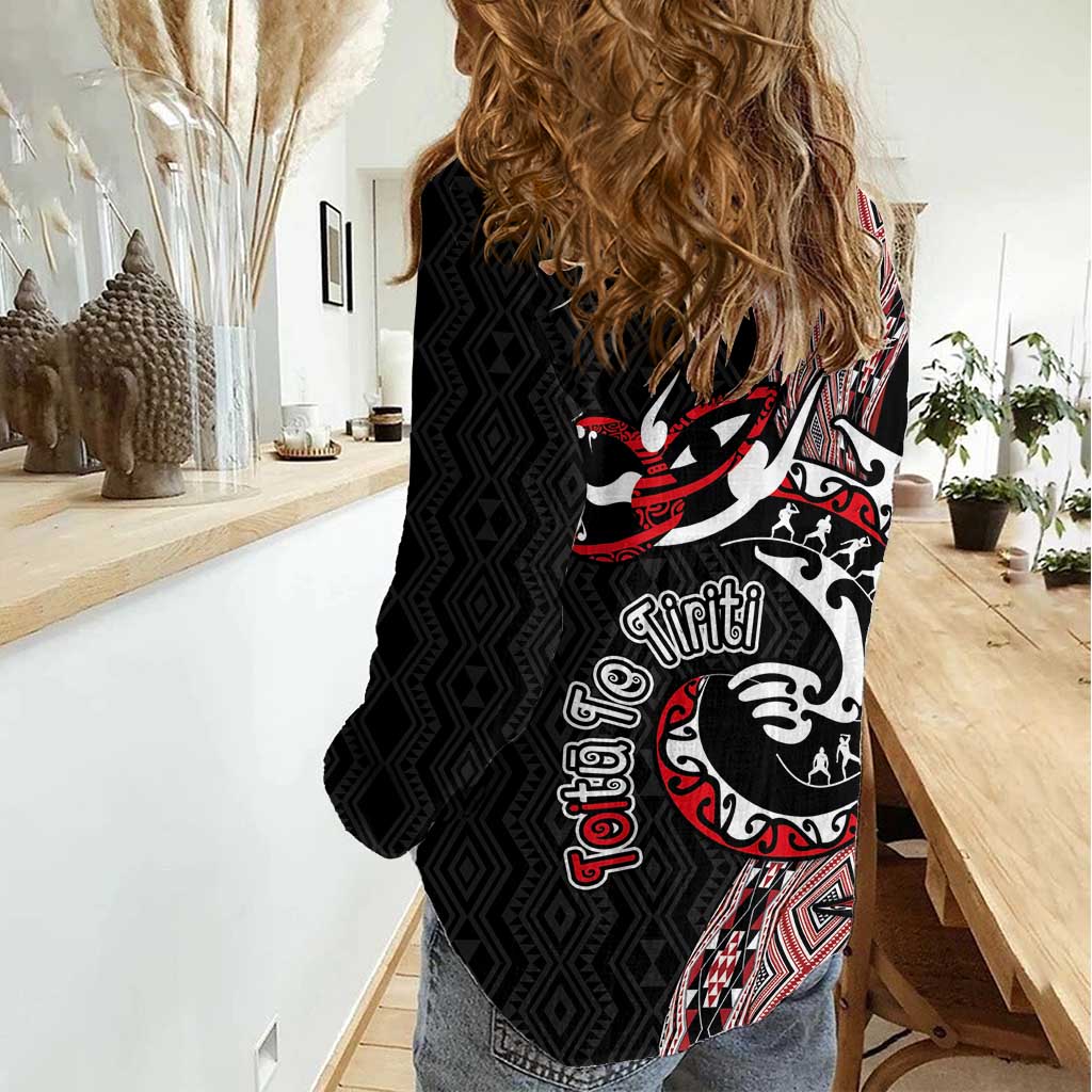 Aotearoa Toitu Te Tiriti Taniko Women Casual Shirt Maori Taniwha Haka - Honour the Treaty