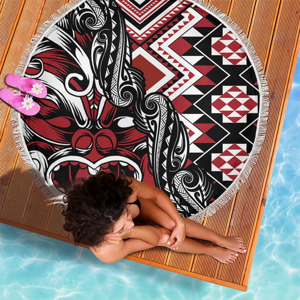 Aotearoa Maori Moko Art with Taniko Half Style Beach Blanket