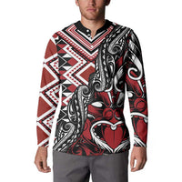 Aotearoa Maori Moko Art with Taniko Half Style Button Sweatshirt
