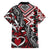 Aotearoa Maori Moko Art with Taniko Half Style Family Matching Off Shoulder Short Dress and Hawaiian Shirt
