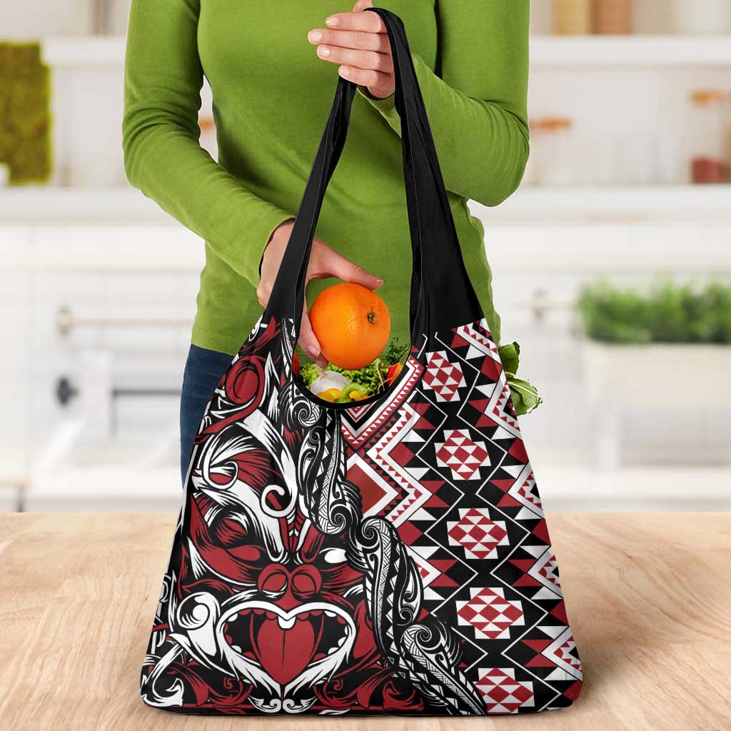 Aotearoa Maori Moko Art with Taniko Half Style Grocery Bag