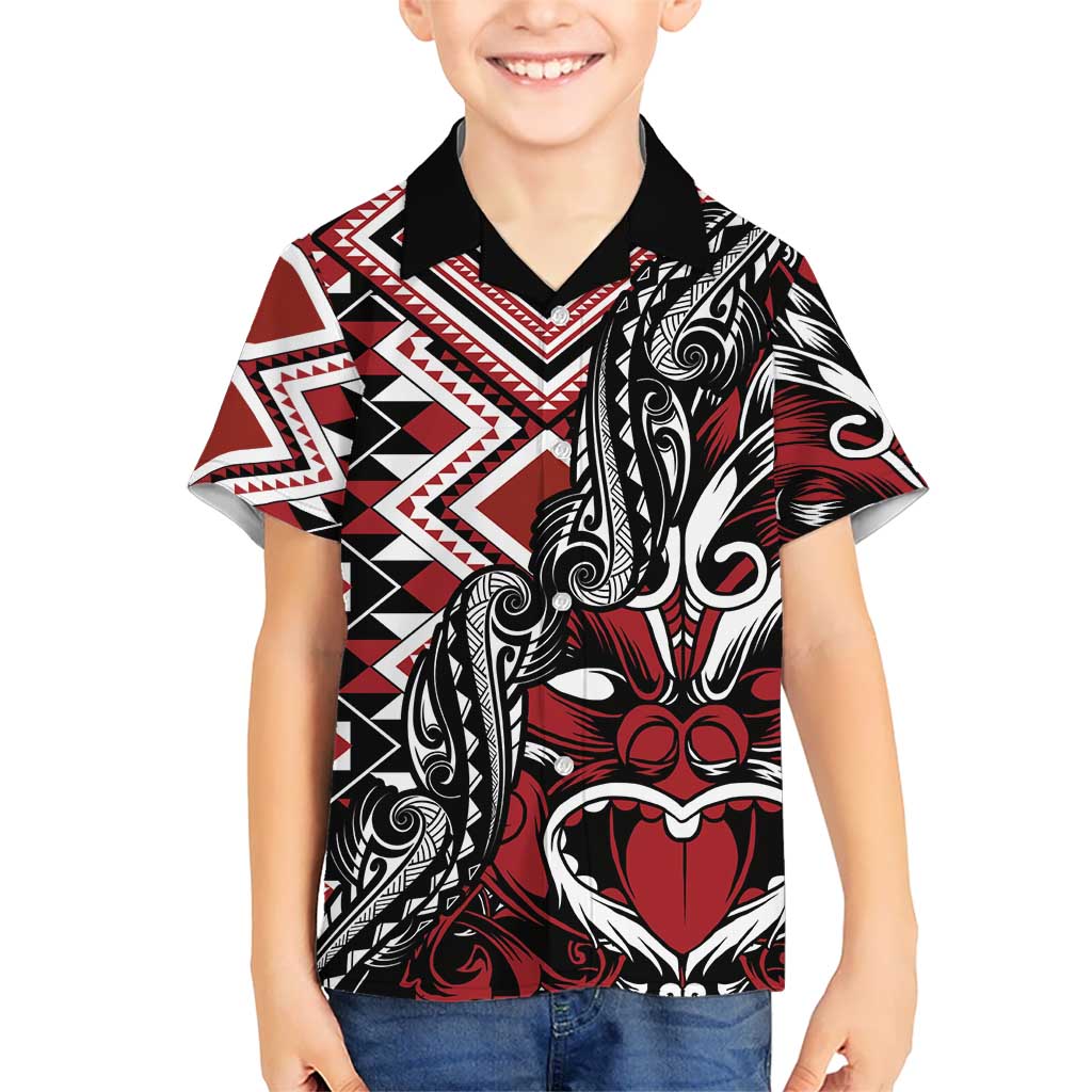 Aotearoa Maori Moko Art with Taniko Half Style Kid Hawaiian Shirt LT03 Kid Black - Polynesian Pride