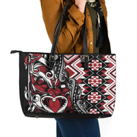 Aotearoa Maori Moko Art with Taniko Half Style Leather Tote Bag
