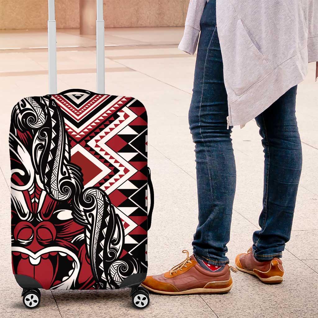 Aotearoa Maori Moko Art with Taniko Half Style Luggage Cover LT03 Black - Polynesian Pride