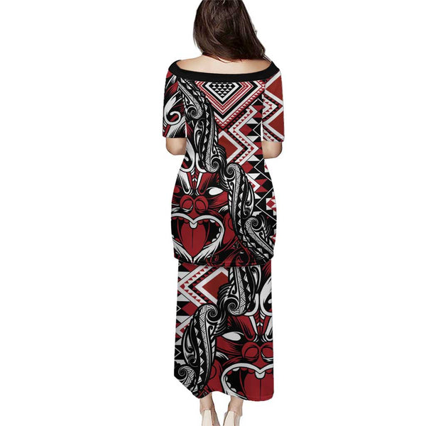 Aotearoa Maori Moko Art with Taniko Half Style Puletasi LT03
