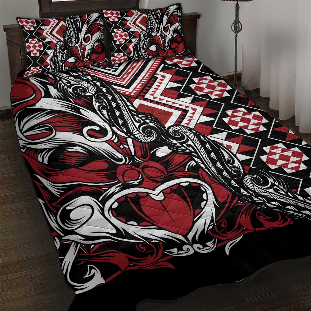 Aotearoa Maori Moko Art with Taniko Half Style Quilt Bed Set LT03 Black - Polynesian Pride