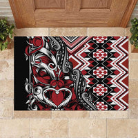 Aotearoa Maori Moko Art with Taniko Half Style Rubber Doormat LT03 Black - Polynesian Pride