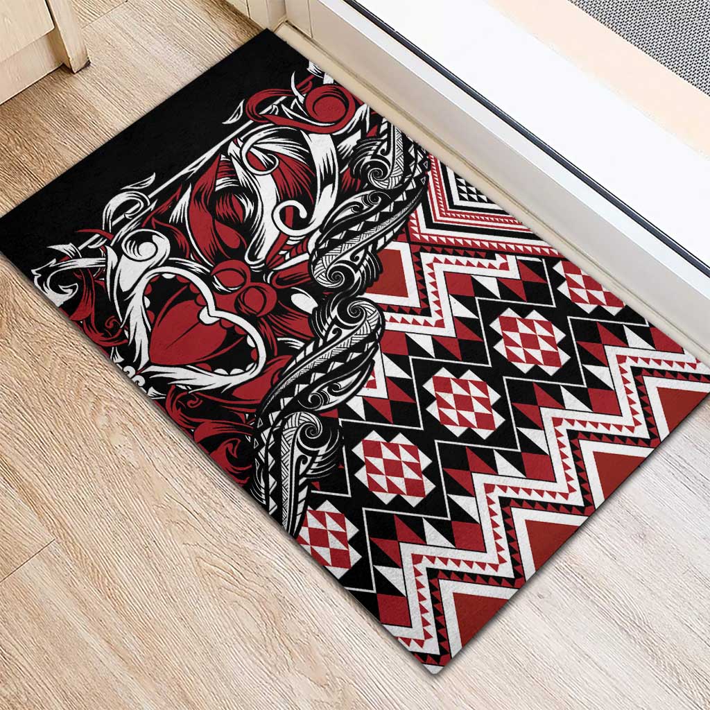 Aotearoa Maori Moko Art with Taniko Half Style Rubber Doormat LT03 - Polynesian Pride