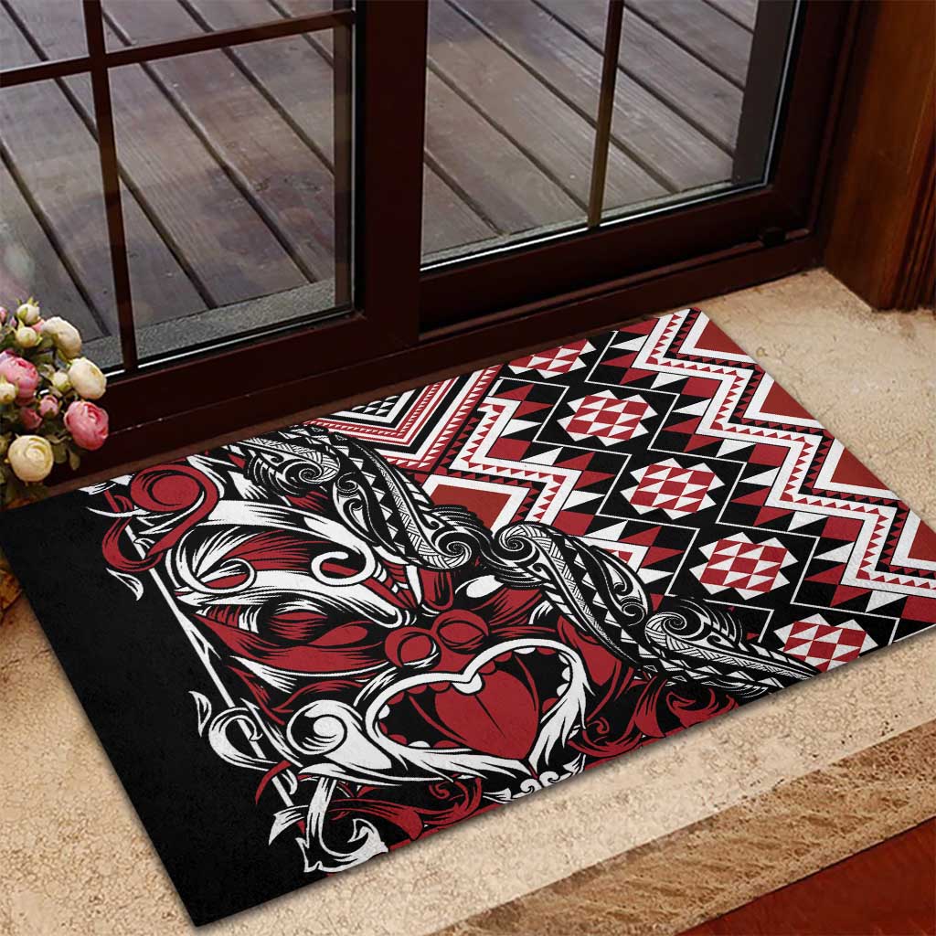 Aotearoa Maori Moko Art with Taniko Half Style Rubber Doormat LT03 - Polynesian Pride