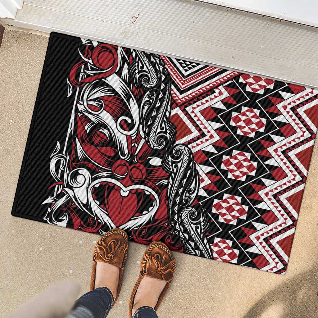 Aotearoa Maori Moko Art with Taniko Half Style Rubber Doormat LT03 - Polynesian Pride