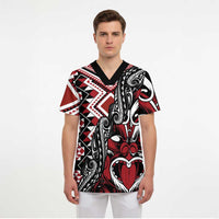 Aotearoa Maori Moko Art with Taniko Half Style Scrub Top - Polynesian Pride